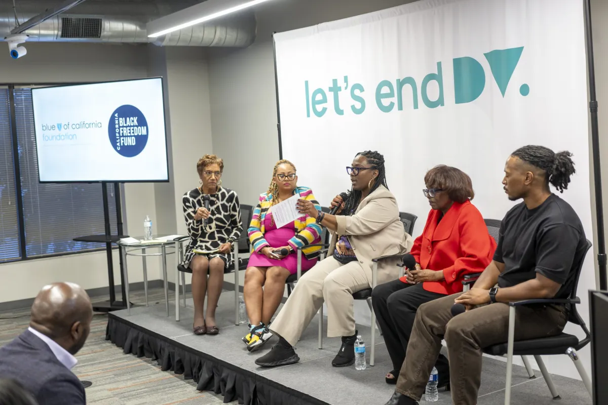 Photo credit: The “End Domestic Violence” panel discussion was held at CalMatters’ downtown headquarters with the theme of “Let’s End DV: Heal, Restore, Prevent.” From left to right are moderator Bonnie Boswell, Trina Greene, Kelli Dillon, Karen Earl, and Eric Morrison-Smith. Russell Stiger Jr., OBSERVER