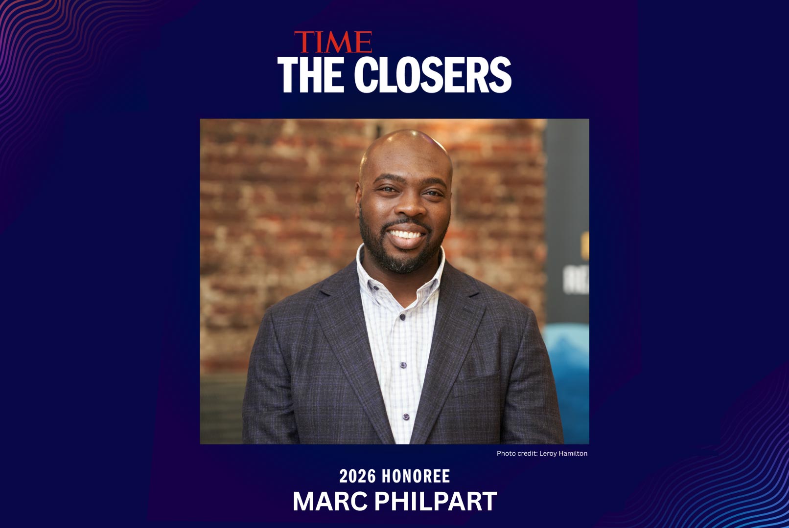 Image of Marc Philpart, President & CEO of Black Freedom Fund with text above image that reads TIME The Closers and text below image that reads 2026 Honoree Marc Philpart